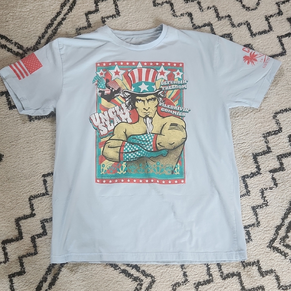 EUC Grunt Style Patriotic Graphic Men's T-Shirt - Light Blue Sz XL